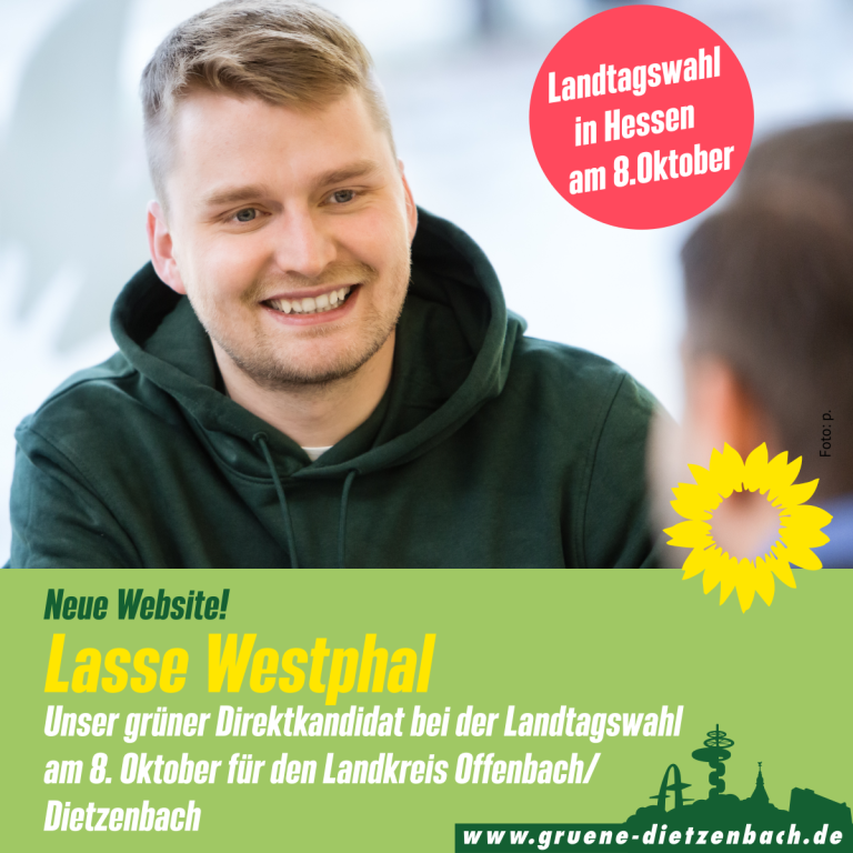 Unser grüner Direktkandidat Lasse Westphal für die Landtagswahl in Hessen am 8. Oktober